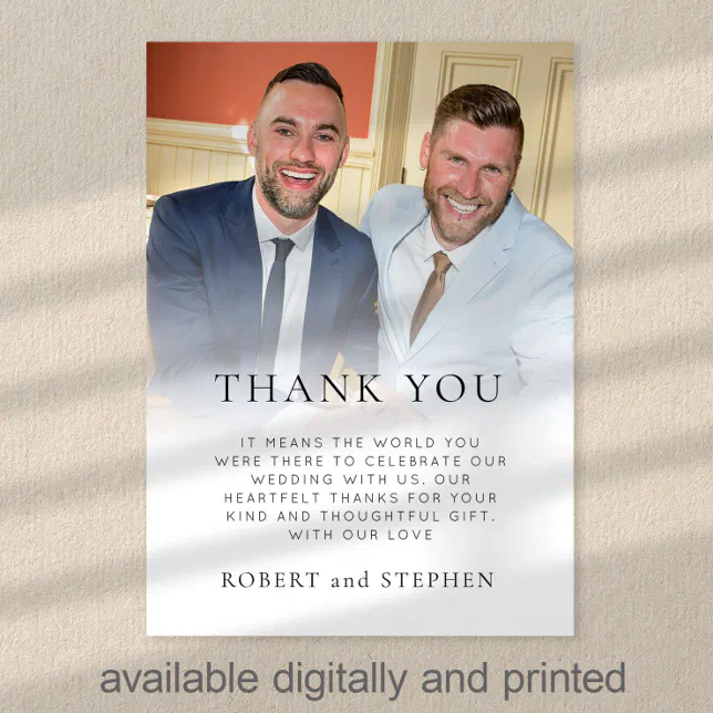 Modern Photo Overlay Qr Gay Wedding Thank You Card Zazzle 1336