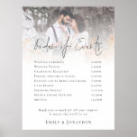 Modern Photo Overlay Reception Order of Events Poster<br><div class="desc">Modern Photo Overlay Reception Order of Events. Simply replace the sample photo with your own which is behind a graduated tinted layer where the text is overlaid onto it.  The main header is in a stylish set script and the rest of the text you can easily personalise.</div>