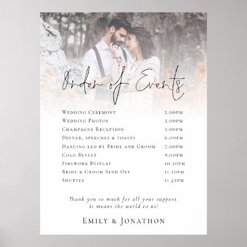 Modern Photo Overlay Reception Order of Events Poster
