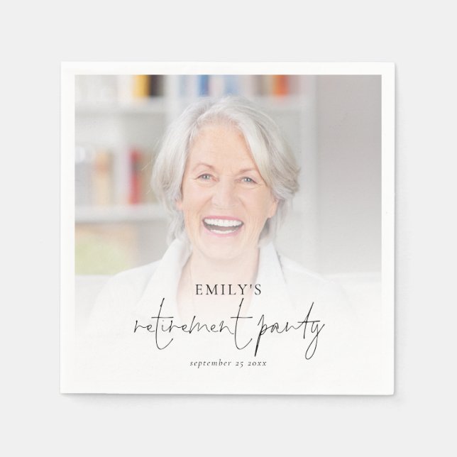 Modern  Photo Overlay Retirement Party Napkins (Front)