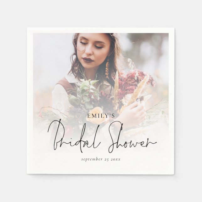 Modern Photo Overlay Script Bridal Shower Napkins (Front)