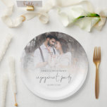 Modern Photo Overlay Script Engagement Party Paper Plates<br><div class="desc">Modern Photo Overlay Script Engagement Party. Replace the sample photo with your own. Engagement Party is in a set modern script. The rest of the text you can easily personalise.</div>