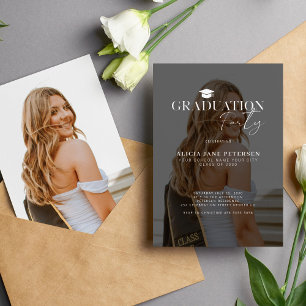 Modern photo overlay script graduation party invitation