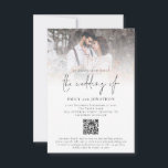 Modern Photo Overlay Script QR Code Wedding Invitation<br><div class="desc">Modern Photo Overlay Script QR Code Wedding Add your QR code to your wedding website so your guests can RSVP and see all the details online without the need for separate enclosures. An informal set typography in black for the main heading the Wedding Of complementing the rest of the text...</div>