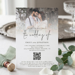 Modern Photo Overlay Script QR Code Wedding Invitation