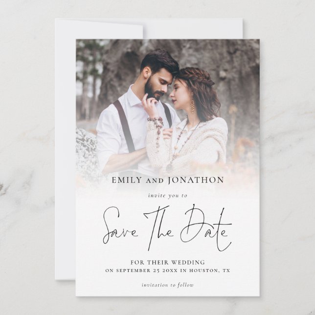 Modern Photo Overlay Script Save The Date (Front)