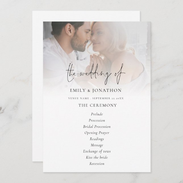 Modern Photo Overlay Script Wedding Program (Front/Back)