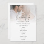 Modern Photo Overlay Script Wedding Program<br><div class="desc">Modern Photo Overlay Script Wedding Program. The main header is in a stylish set script and the rest of the text you can easily personalise. You can change the text and background colors if you wish to match your wedding color theme via the Customize Further option as well as other...</div>