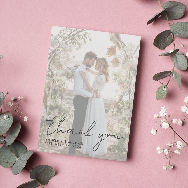 Modern Photo Overlay Script Wedding Thank You Note Card (Creator Uploaded)