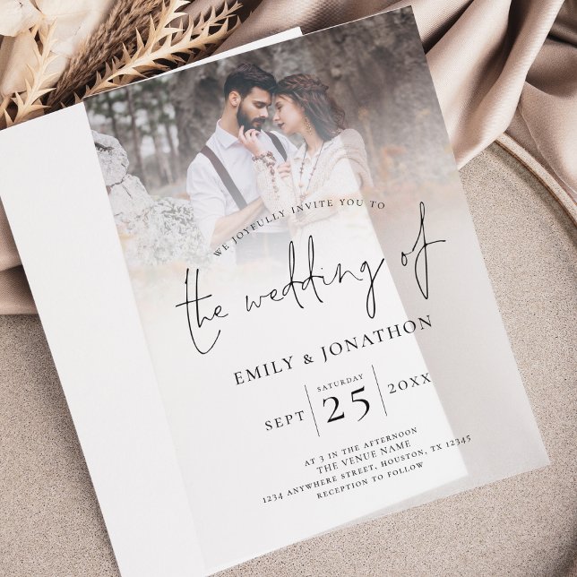 Modern Photo Overlay Script Wedding Vellum Invitations (Creator Uploaded)