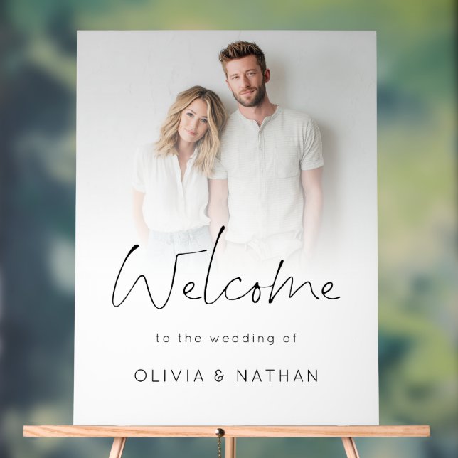 Modern Photo Overlay Script Welcome to Wedding Acrylic Sign (Neutral)