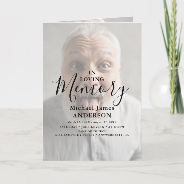 Modern Photo Overlay Sympathy Funeral Program (Front)