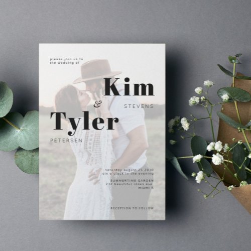 Modern photo overlay typography wedding invitation