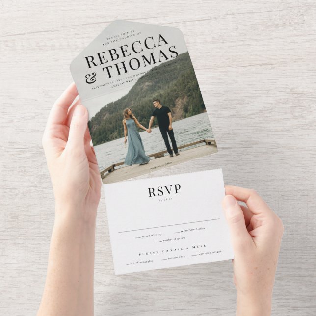 Modern photo overlay wedding all in one invitation (Tearaway)
