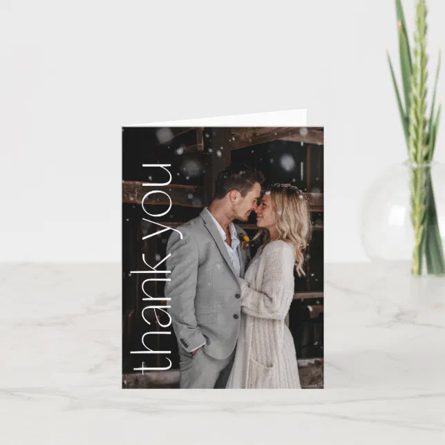 Modern Photo Overlay Wedding Custom Message Thank You Card | Zazzle