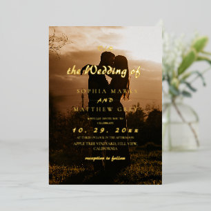 Modern Photo Overlay Wedding Foil Invitation