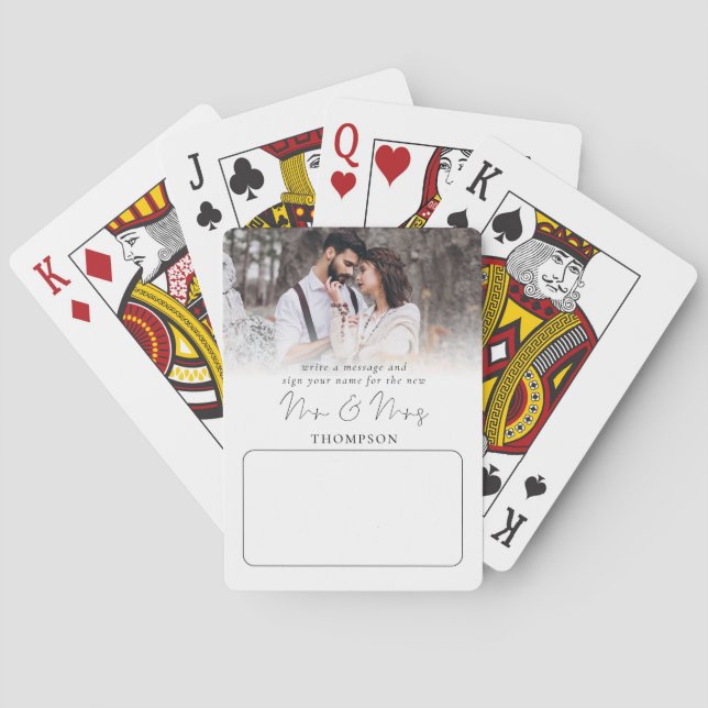 Modern Photo Overlay Wedding Guest Book Poker Cards (Back)