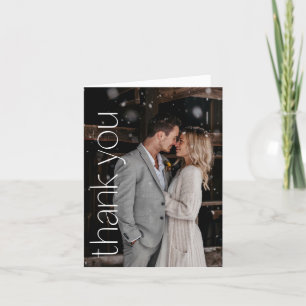 Modern Photo Overlay Wedding Message Folded Letterpress Thank You Card