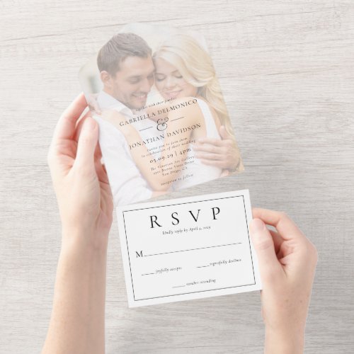 Modern Photo Overlay Wedding RSVP  All In One Invitation