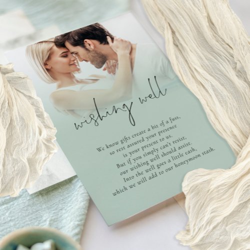 Modern Photo Overlay Wedding Sage Wishing Well Enclosure Card