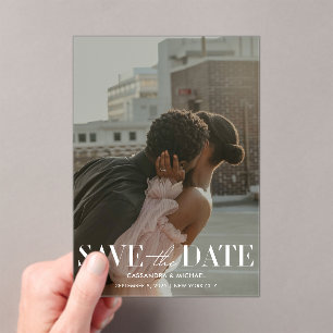Modern Photo Overlay Wedding Save the Date Clear Acrylic Invitations