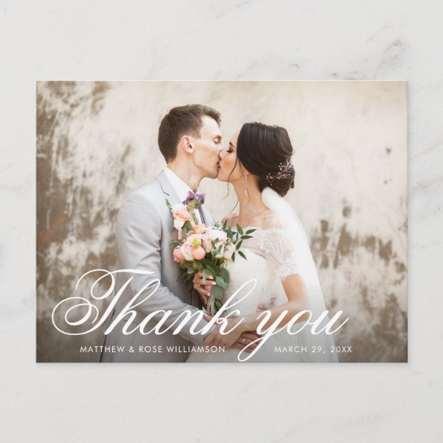 Modern photo overlay wedding thank you card (Front)