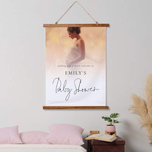 Modern Photo Overlay Welcome Baby Shower  Hanging Tapestry