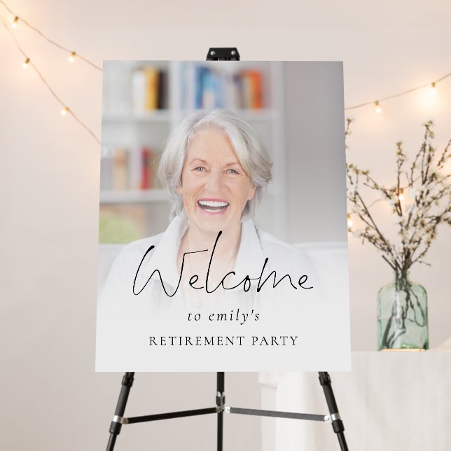 Modern Photo Overlay Welcome to Retirement Party Foam Board (In Situ (Stand))