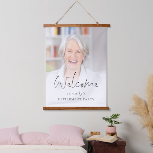 Modern Photo Overlay Welcome to Retirement Party Hanging Tapestry