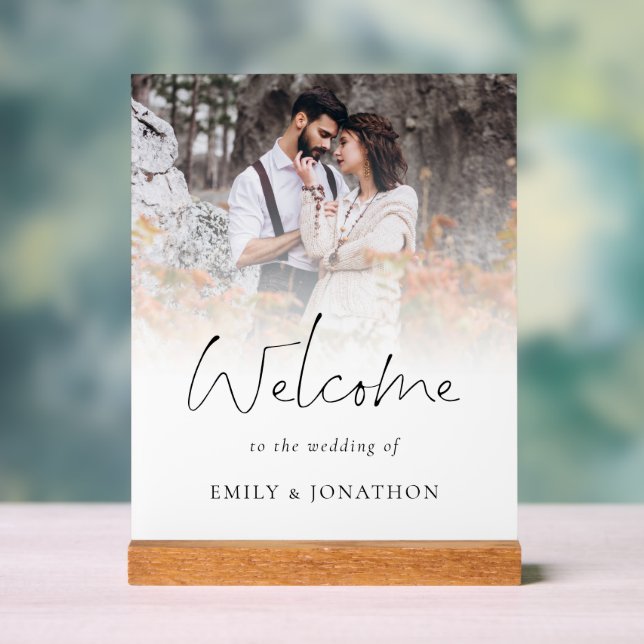 Modern Photo Overlay Welcome To Wedding Acrylic Sign (Neutral)