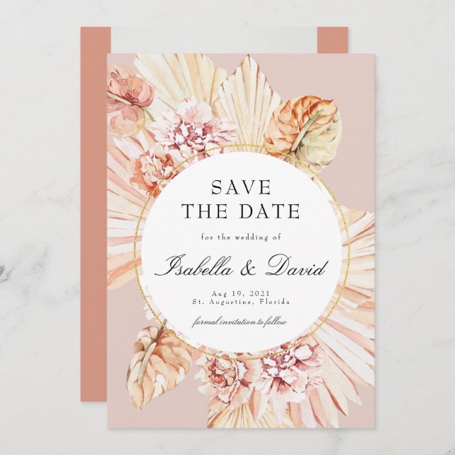 Modern Photo Pampas Dried Desert Save the Date Inv Invitation (Front/Back)