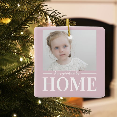 Modern Photo Pastel Pink Family Home Gift Ceramic Ornament