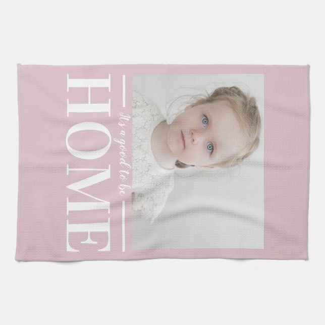 Modern Photo Pastel Pink Family Home Gift Kitchen Towel (Horizontal)