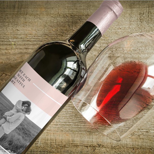 Modern Photo Pastel Pink Family Lovely Gift Wine Label (Creator Uploaded)
