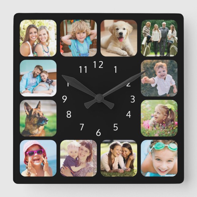 Modern Photo Personalized Black Acrylic Wall Clock (Front)