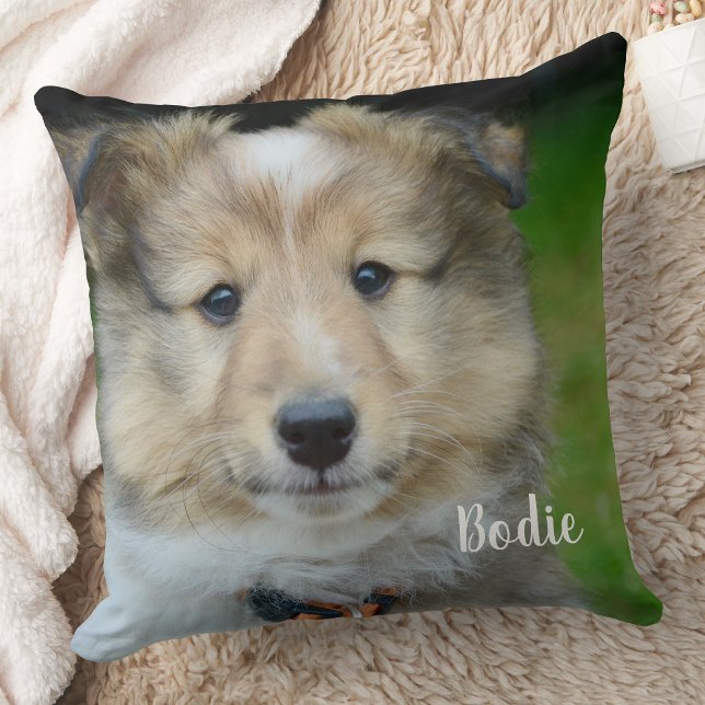 Modern Photo Personalized Pets Family Dog Lover  Throw Pillow (Creator Uploaded)