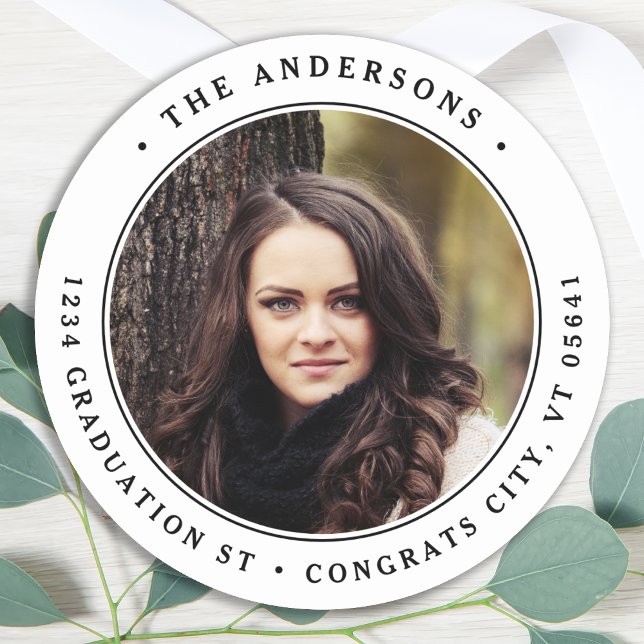 Modern Photo Personalized Round Return Address Classic Round Sticker (Creator Uploaded)