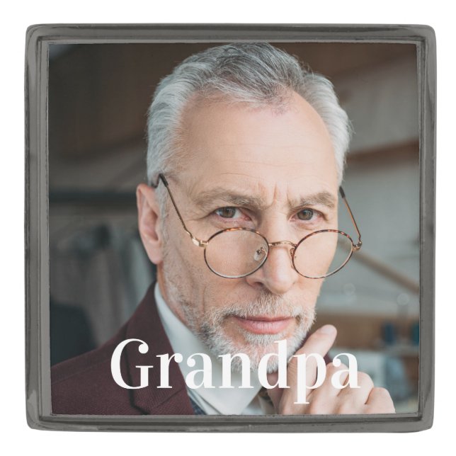 Modern Photo Personalized Wedding Memorial  Gunmetal Finish Lapel Pin (Front)