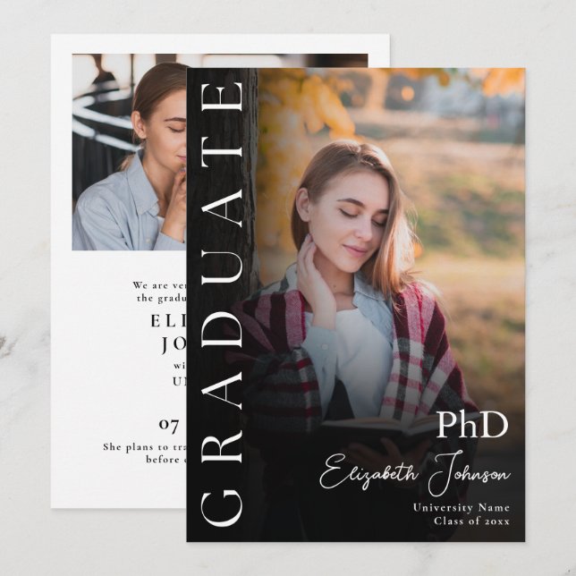 Modern Photo PhD Degree Graduation Announcement (Front/Back)