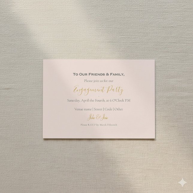 Modern photo pink engagement party invitation (Modern photo pink and gold engagement party invitation card.)