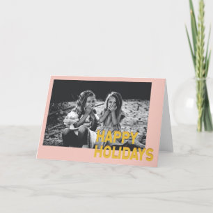 Modern Photo Pink Gold Typography Festive Holiday Card