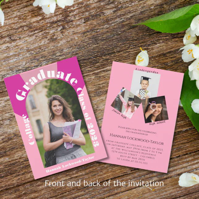 Modern photo pink graduation invitation | Zazzle