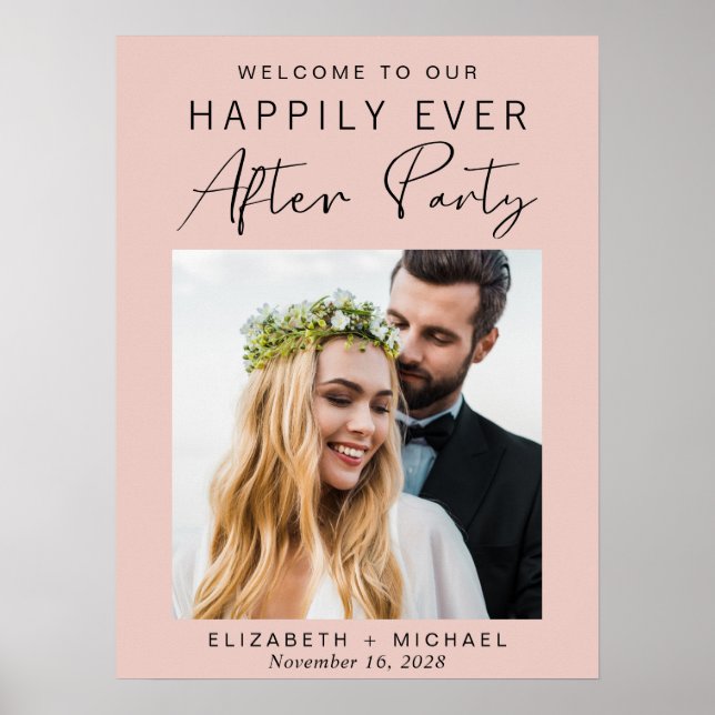 Modern Photo Pink Wedding Reception Welcome Poster (Front)