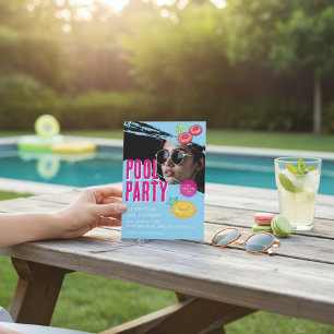 modern photo Pool Party Birthday QR Code RSVP Invitation