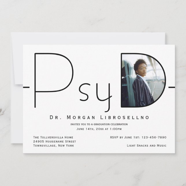 Modern Photo PsyD Graduation Invitation (Front)