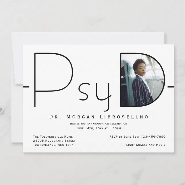 Psyd Graduation Modern Photo PsyD Graduation Invitation | Zazzle