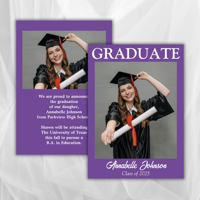 Modern Photo Purple Graduation Announcement (Creator Uploaded)