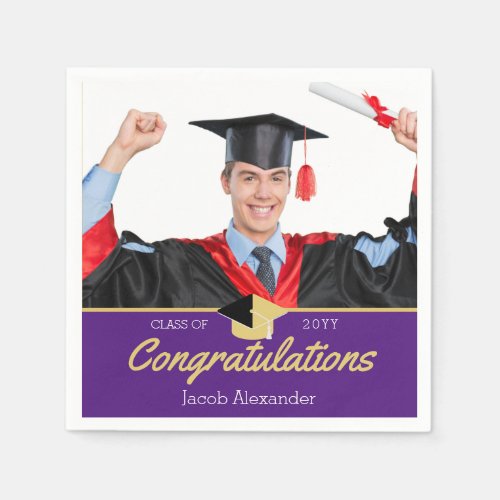 Modern Photo Purple graduation class of 2022 Napkins