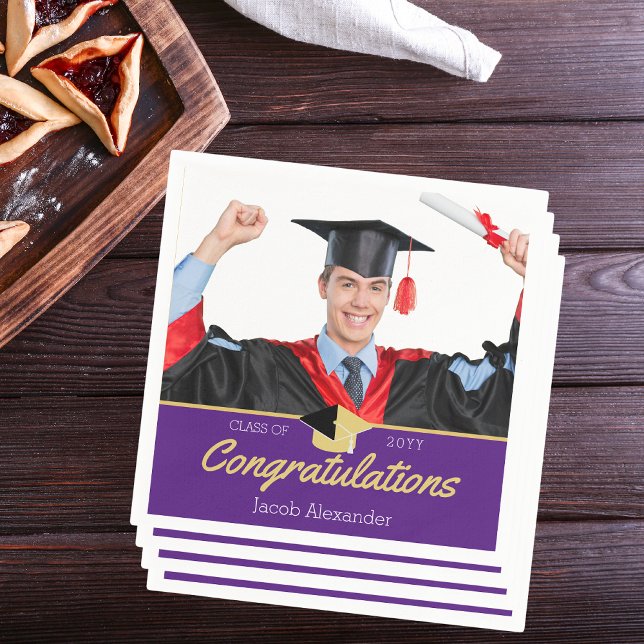 Modern Photo Purple graduation class of 20xx Napkins (Creator Uploaded)