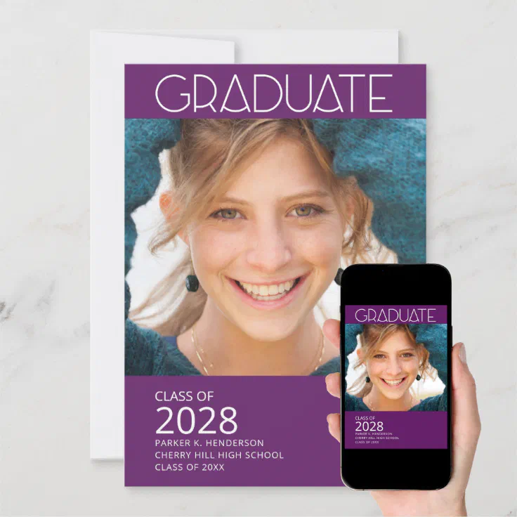 Modern Photo Purple Graduation Party Invitation Zazzle